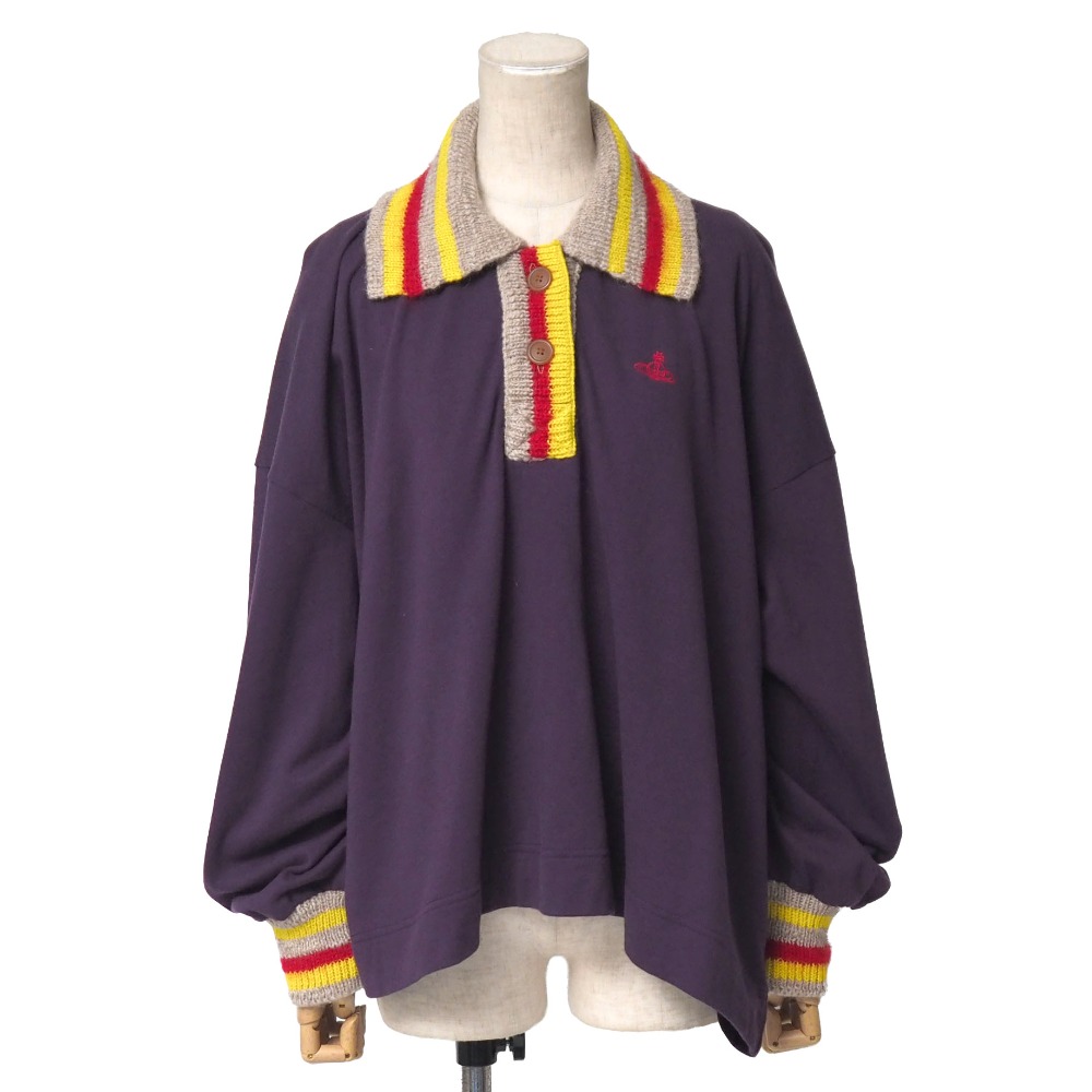 Vivienne Westwood Red Label ヴィヴィアンウエストウッド レッドレーベル ポロシャツ サイズ00 オーブ刺繍 ニット切替 長袖 ブランド古着【中古】20260515/RA9409|トレード店