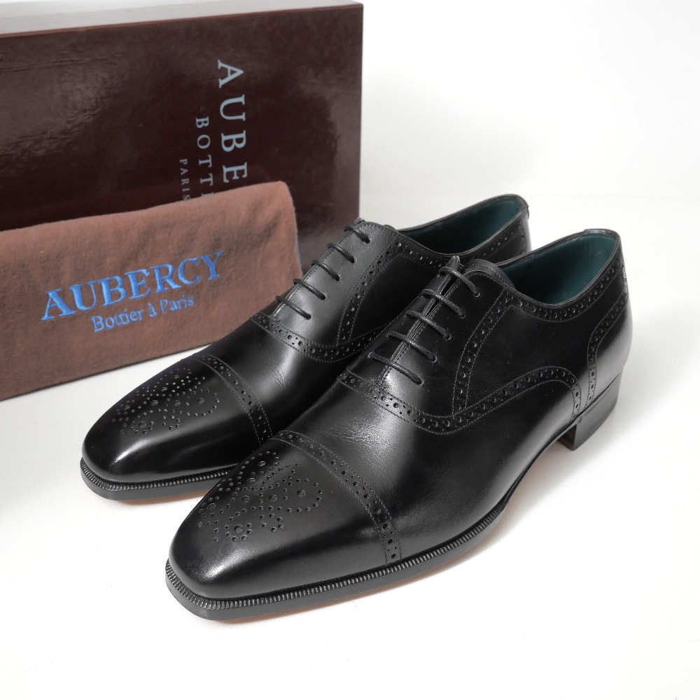 ■美品■AUBERCY オーベルシー SACHA 御召しものシューズ 大きさ7 1/2 セミブローグ 黒いこと なめし革 ブランド名古着【中古】20260518/RA9396