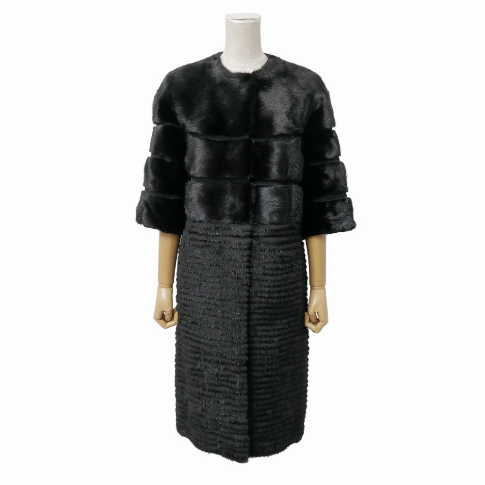 ■美品■DAMA collection &times; SAGA FURS ダーマコレクション &times; サガファーズ コート サイズM ダークミンク ピッグスキン ノーカラー ファーコート 毛皮 ブランド古着【中古】20260521/RA9525｜トレード店