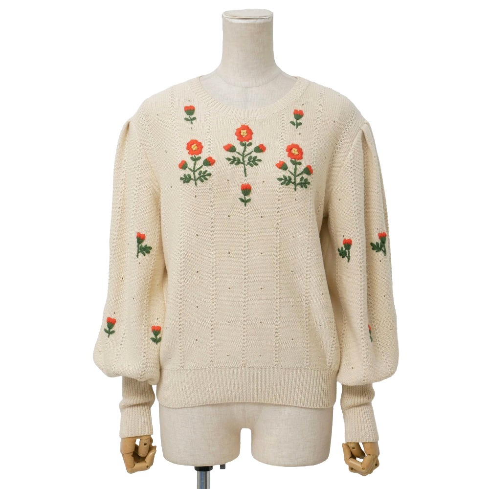 GUCCI グッチ 編み物 大いさXS 軽気球衣袂 ティーシャツ お花刺しゅう イタリア製 ブランド名古着【中古】20260522/RA9500