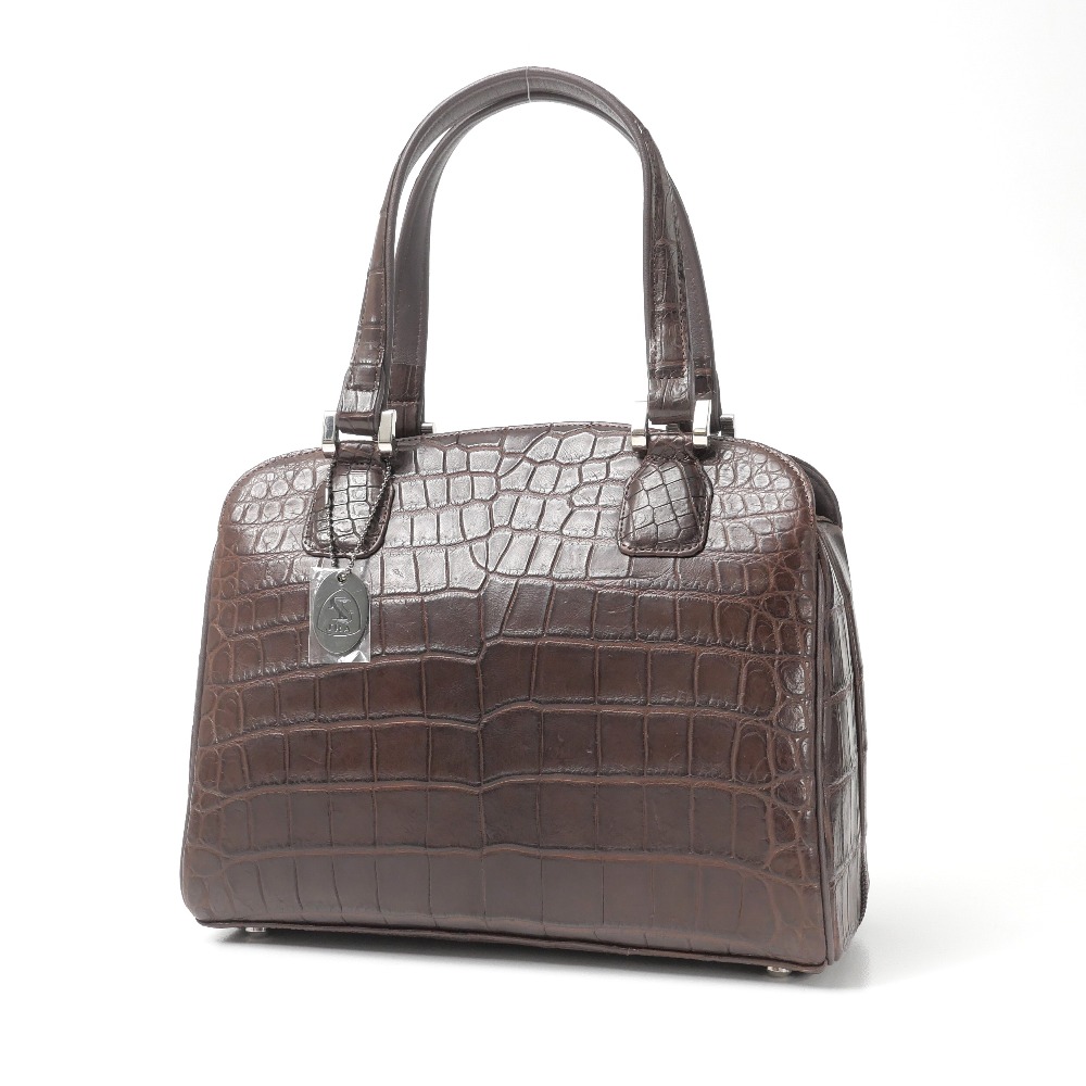 ■美品■CROCODILE クロコダイル ハンドバック JRA御墨付き マットクロコ クロコダイルレザー 本ワニ革 真っただ中取り ブランド名古着【中古】20260605/RA9578