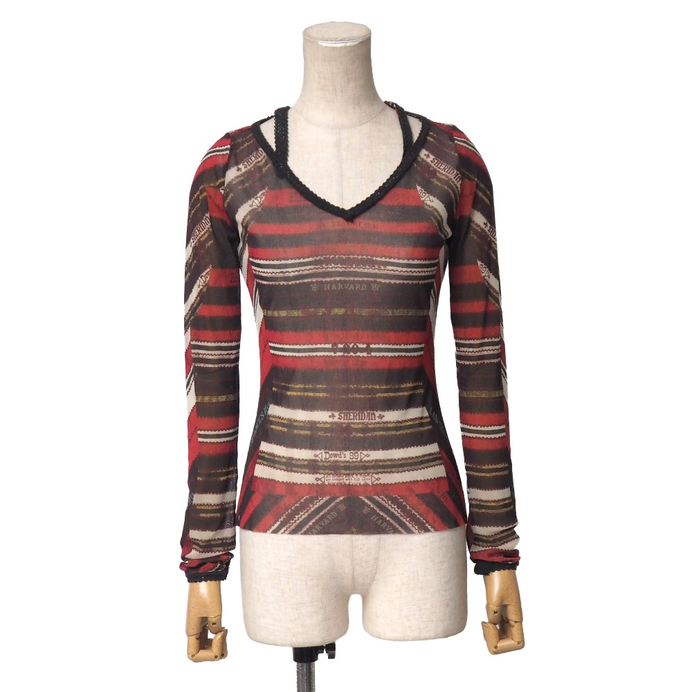 ■美品■JEAN-PAUL GAULTIER ジャンポールゴルチエ カットソー 大きさ40 力強さサイバー空間 メッシュ 長袖 Vのど首 ブランド名古着【中古】20260609/RA9728