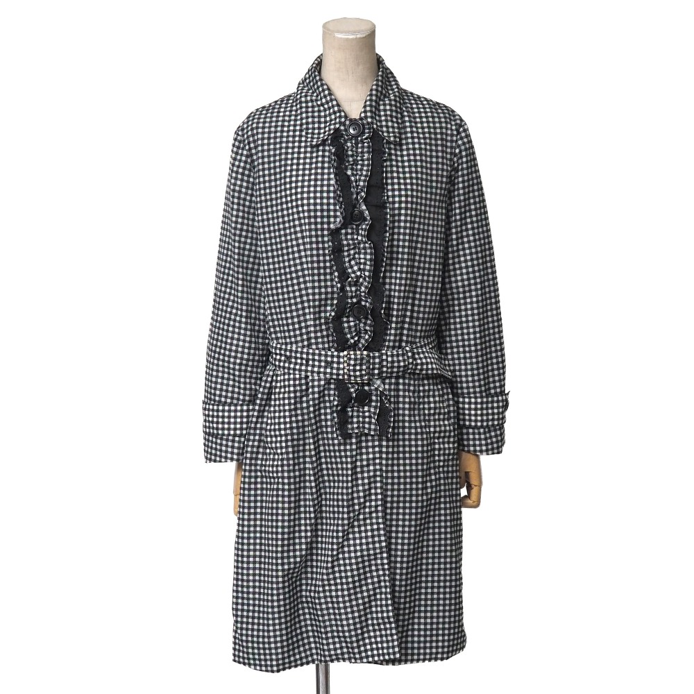 PRADA プラダ コート サイズ38 チェック フリル ステンカラー ベルテッドコート ナイロン ブランド古着【中古】20260617/RA9892|トレード店