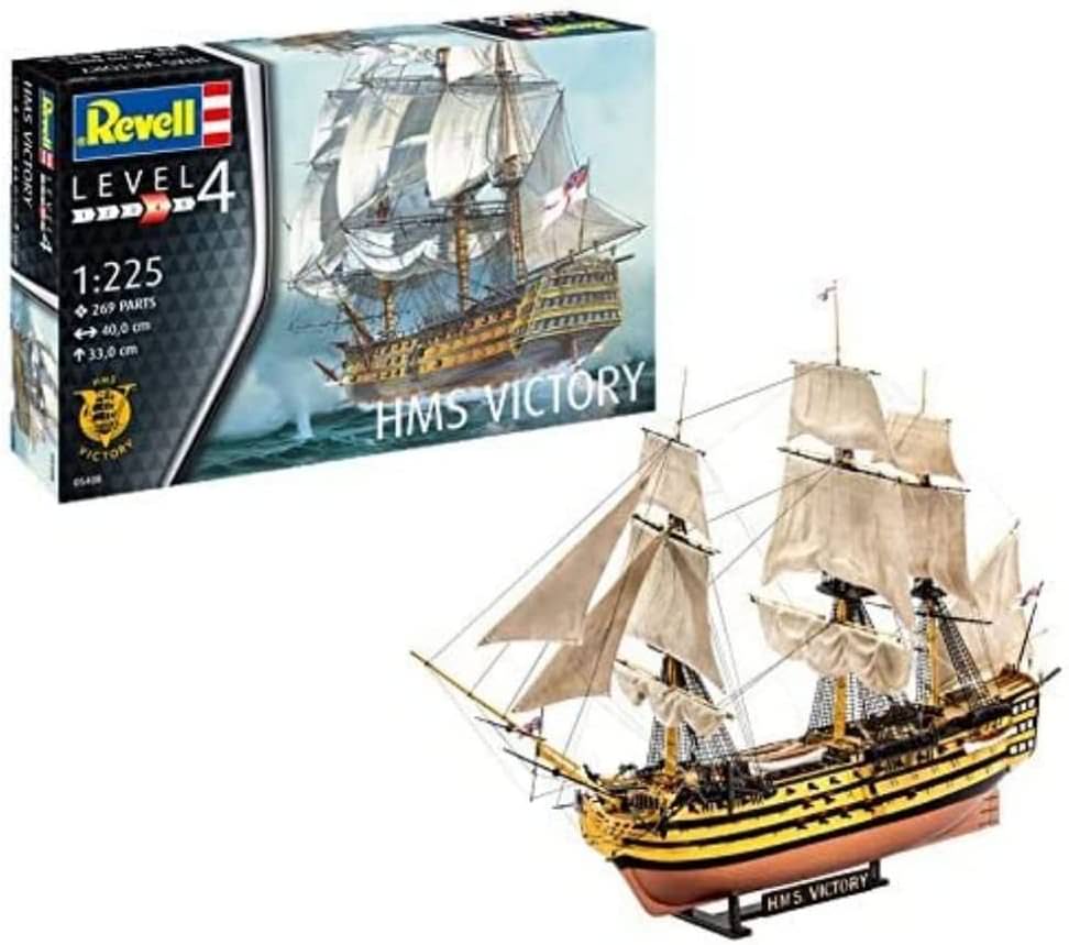 プラモデル HMS Victory イギリス海軍 戦列艦 レベル社 05408 スケール 1:225 1:146 帆船 ネルソン提督 トラファルガーの海戦 旗艦 歴史的軍艦 木造船 マスト 大砲 精密モデル 組立キット 269パーツ 索具 船体 甲板 細部再現 並行輸入品