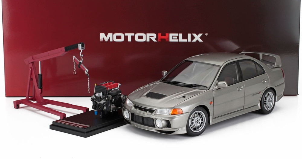 MITSUBISHI LANCER EVO IV WITH ENGINE AND ACCESSORIES 1999 グレーメタリック/ MOTORHELIX 1/18 499台限定ミニカー