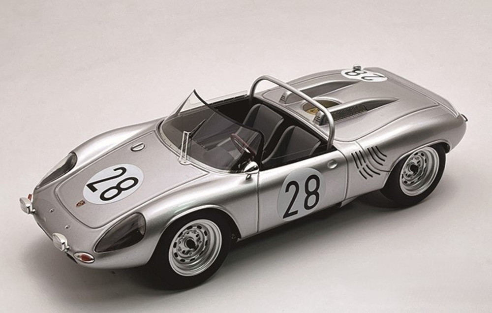 【予約】2026年発売予定PORSCHE 718 WRS スパイダー チーム PORSCHE SYSTEM ENGINEERING 28号車 1963年 ルマン24時間 E.BARTH H.LINGE シルバー/ Tecno 1/18 ミニカー|ラストホビー