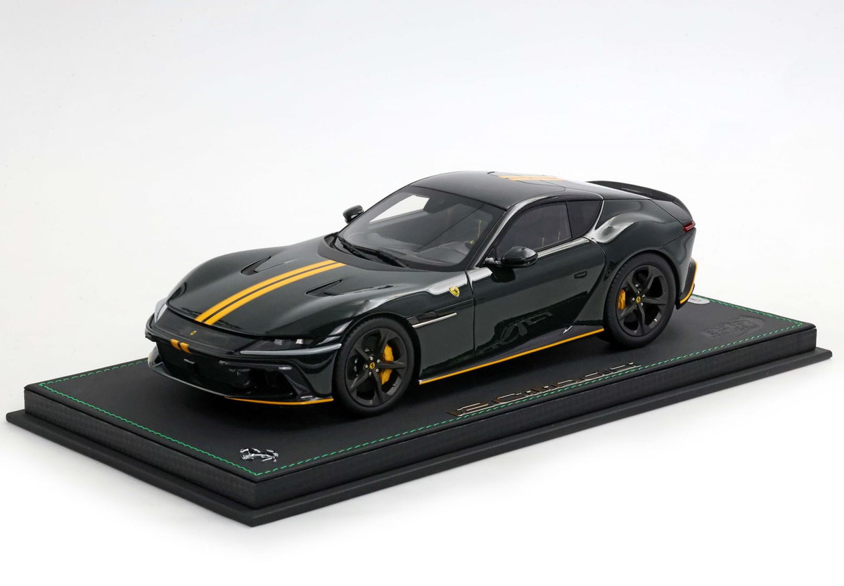 【予約】Ferrariフェラーリ 12Cilindri Panoramic roof Verde British yellow stripes / BBR 1/18 ミニカー