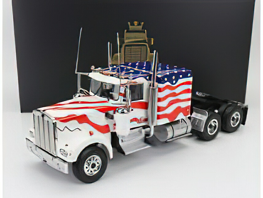 KENWORTH - W900 TRACTOR TRUCK STARS \u0026 STRIPES LIVERY 3-ASSI 1989 - WHITE BLUE RED/ROAD-KINGS 1/18ミニカー