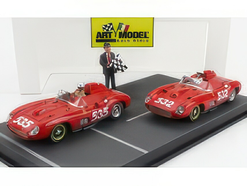 FERRARI DIORAMA SET 2X 315S SPIDER 錫0684 N 535 WINNER MILLE MIGLIA 1957 P.TARUFFI + N 532 2nd MILLE MIGLIA 1957 W.VON TRIPS RED/ART-MODEL 1/43ミニカー