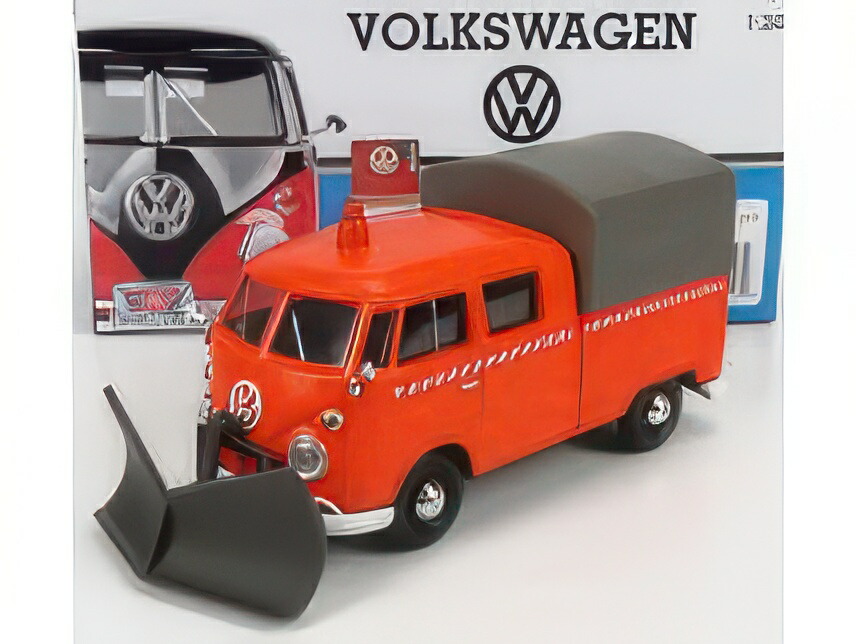 VOLKSWAGEN T1 PICKUP DOUBLE CABINE SPAZZANEVE SNOWPLOW 1962 ORANGE/MOTOR-MAX 1/24ミニカー