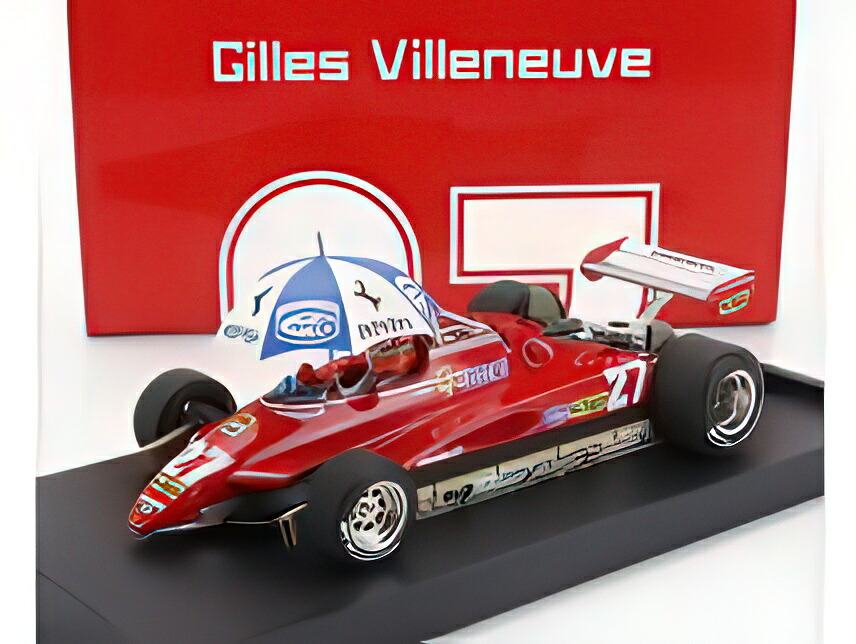 FERRARI F1 126C2 N 27 BRAZILIAN GP 1982 GILLES VILLENEUVE WITH DRIVER FIGURE AND UMBRELLA RED/BRUMM 1/43ミニカー