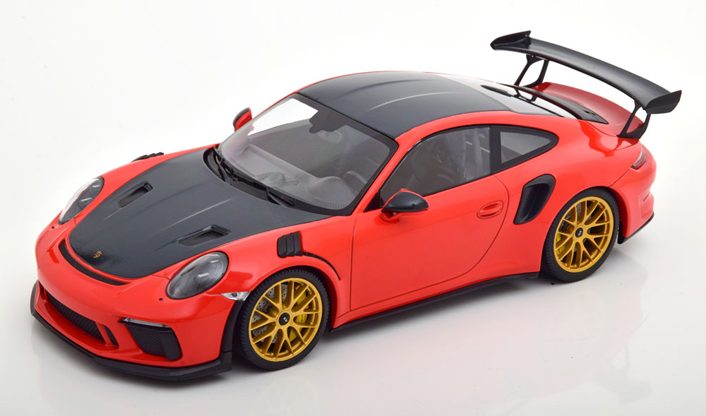 Porsche 911 (991 II) GT3 RS ヴァイザッハパッケージ ゴールド車輪 2019 オレンジカーボングレー押さえる111個/ MINICHAMPS 1/18 ミニカー