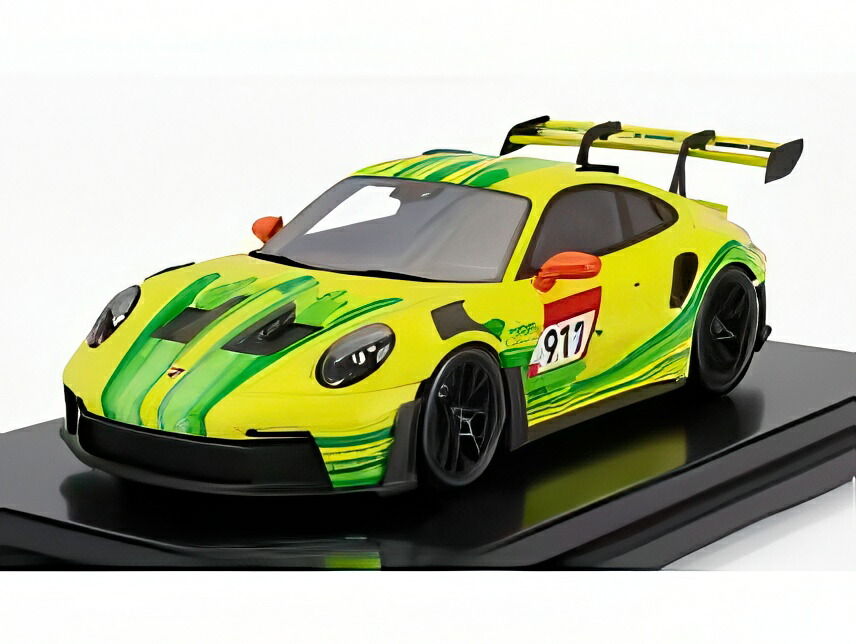 PORSCHE 911 992 GT3 RS No911 クーペ 2023 陳列棚付き添い人 黄色緑であること/ Spark 1/12 200台押さえるミニカー