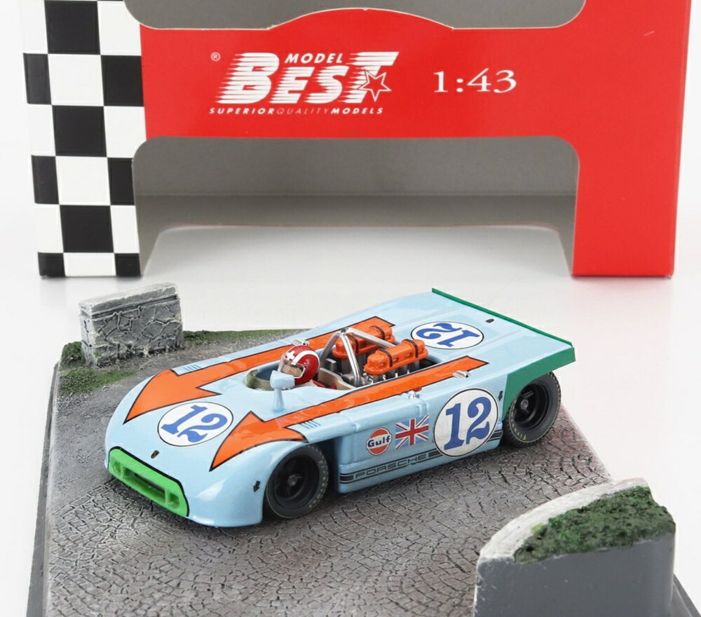 PORSCHE ジオラマ 908/03 スパイダー チーム John Wyer Automotive Engineering Gulf N 12 タルガフローリオ 1970 優勝車 ジョー・シフェール/ブライアン・レッドマン ライトブルーオレンジ 99台限定/ Best-Model 1/43 ミニカー