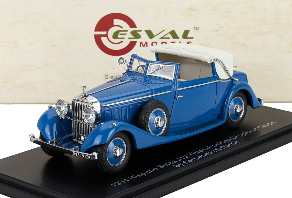 HISPANO SUIZA J12 ドロップヘッド コンバーチブル スリーポジション オープン by Fernandez & Darrin 1934 ブルーホワイト / ESVAL 1/43 ミニカー