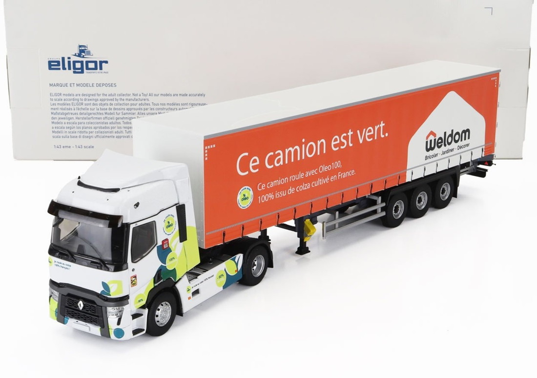 Renaultルノー T-Line Truckティーライントラック Telonato Weldom Transportsウェルドムトランスポート 2023 ホワイト オレンジ / ELIGOR 1/43 トラック商用車|ラストホビー