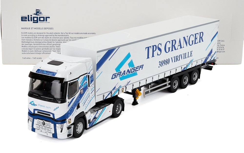 RENAULT T LINE HIGH トラック 幌付 GRANGER 2023 ホワイト ブルー / ELIGOR 1/43 ミニカー