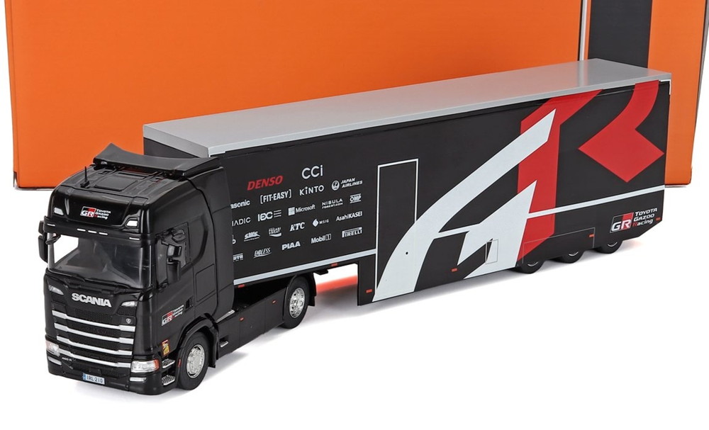 SCANIA Sシリーズ トラック 車両輸送車 TEAM TOYOTA GR RACING RALLY 2024 ブラック / IXO 1/43 ミニカー｜ラストホビー