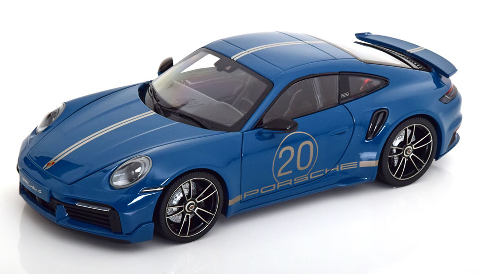 Porscheポルシェ 911 (992) Turbo SターボS Sport Design運動競技青写真 2021 青色しろがね色 / MINICHAMPS 1/18 ミニカー