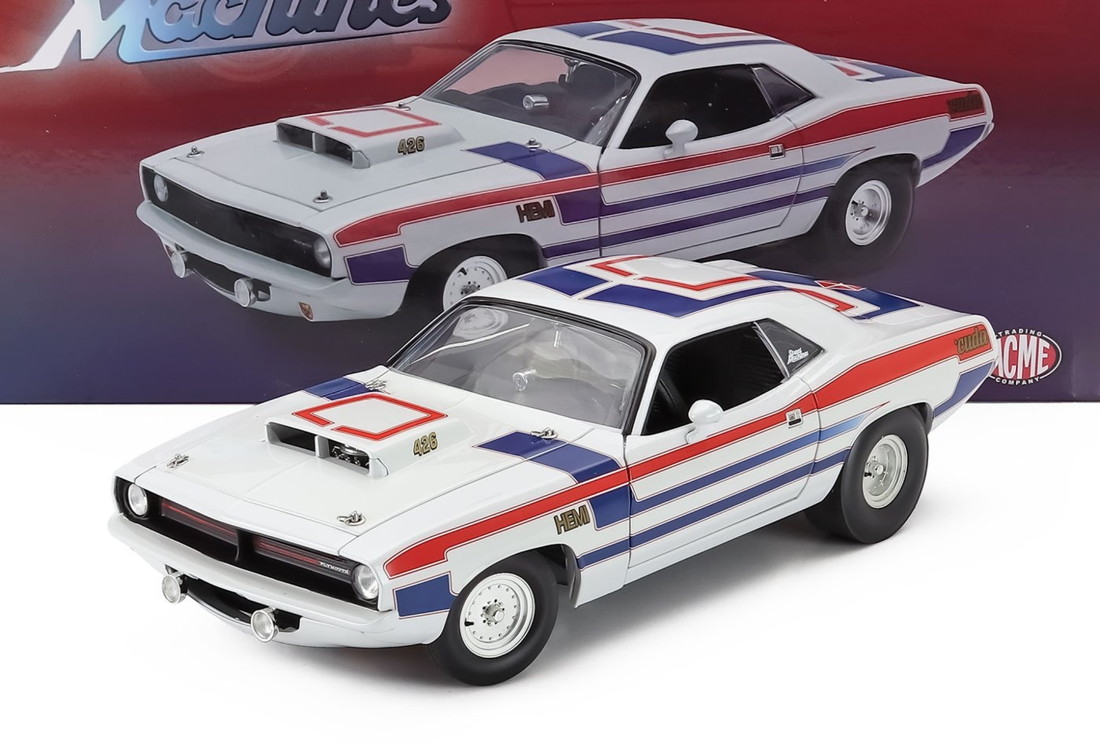 PLYMOUTHプリムス HEMI CUDA クーペ 1970 ホワイトレッドブルー 366台押さえる / ACME-MODELS 1/18 ミニカー