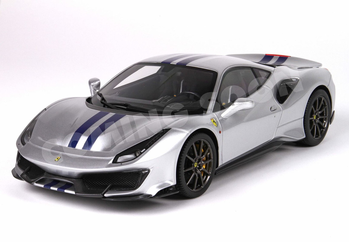 【予約】Ferrariフェラーリ 488 Pista metal diecast full open Argento Nurburgring stripe blue / BBR 1/18 ミニカー｜ラストホビー