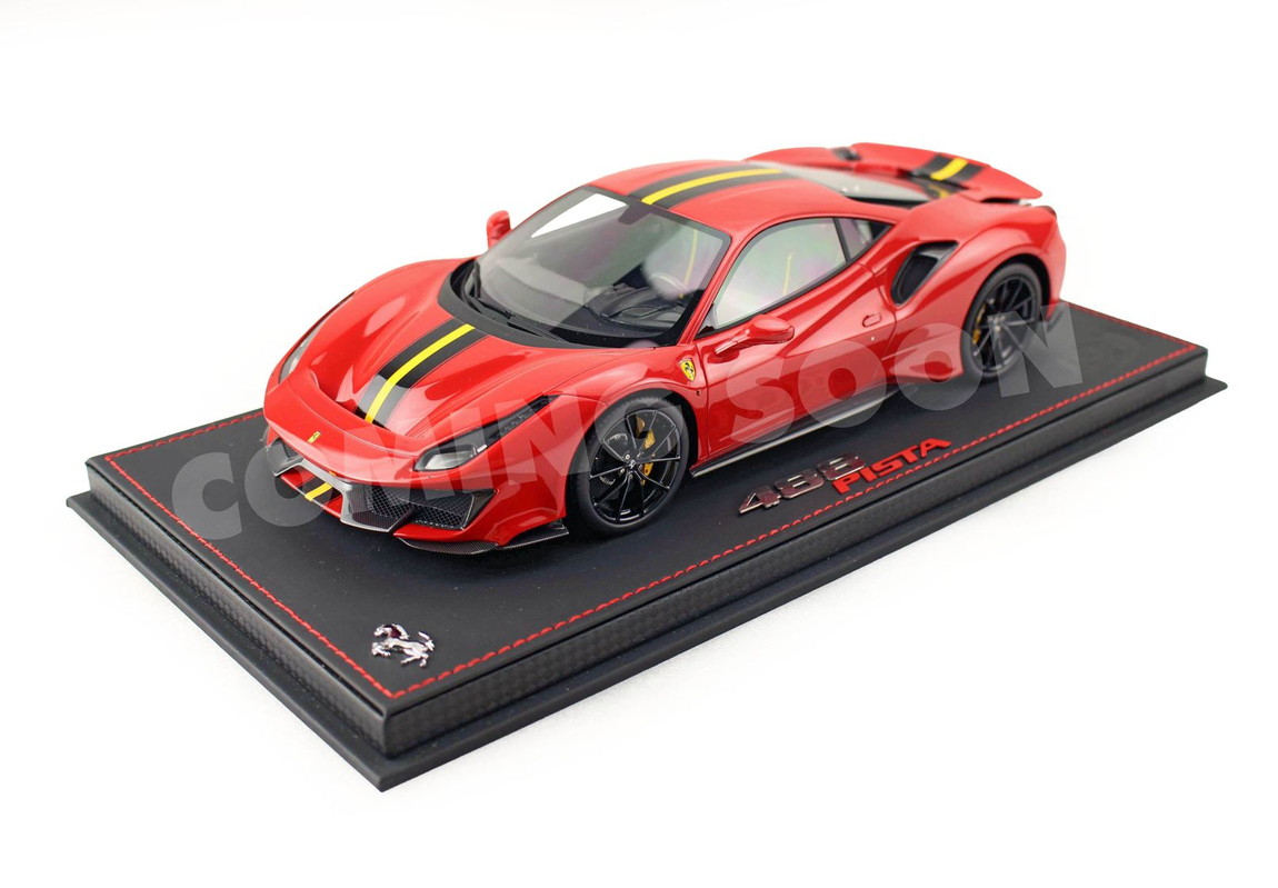 【取っておく】Ferrariフェラーリ 488 PISTA Rosso Corsa with Carbon wheels yellow stripe / BBR 1/18 ミニカー