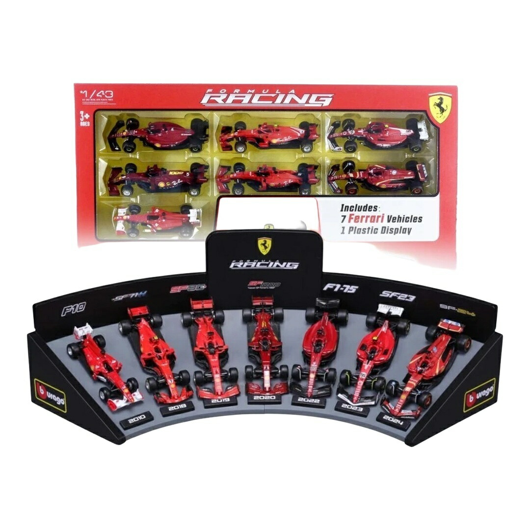 フェラーリ F1 歴代器械 7台書き割り 見せびらかす付き添い人 赤いこと / Bburago 1/43 ミニカー
