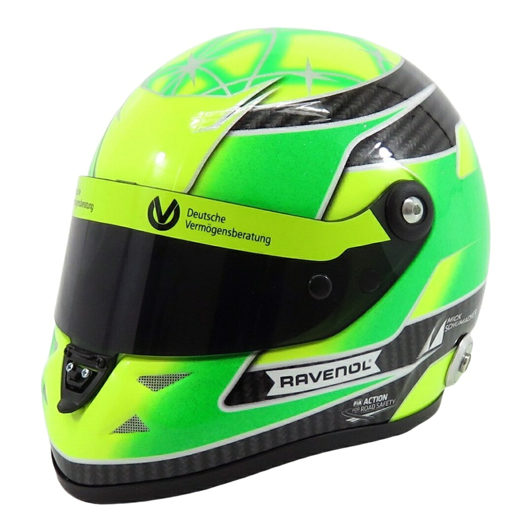 Schuberth安全帽 F3 Dallara Team Theodore Racing #4 Mick Schumacher 2018 緑であること 黄色 / MINI HELMET 1/2 ミニカー