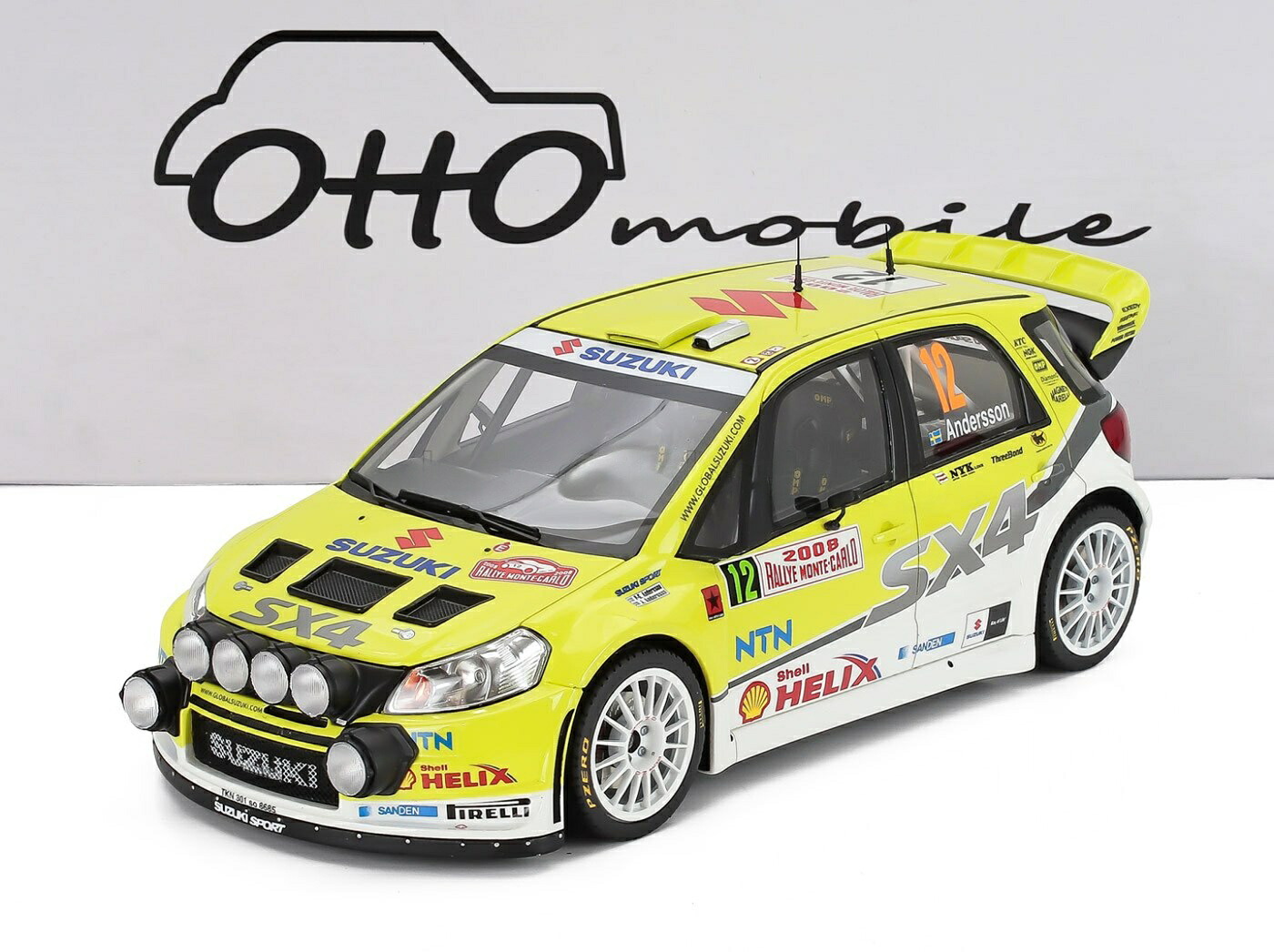 Suzukiスズキ SX4 WRC ナイト爵変わり種 #12 ラリーモンテカルロ 2008 Gunnar Andersson Jonas Andersson 黄色 白いこと 制限事項版 / OTTO 1/18 ミニカー
