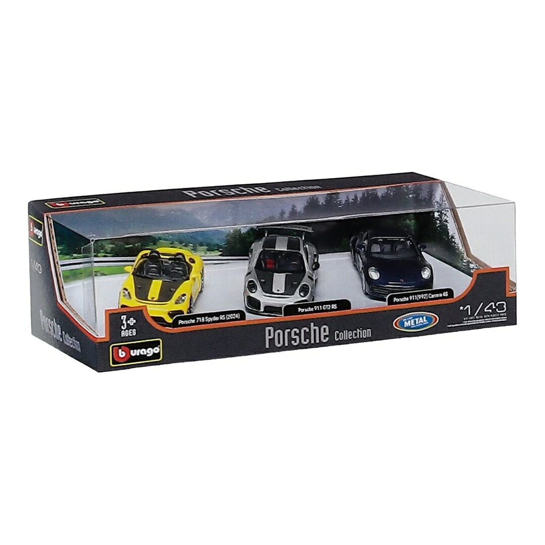 【予約】 Porscheポルシェ 3台セット 718 Spyder RS 911 GT2 RS 911 Carrera 4S イエロー グレー ブラック / Bburago 1/43 ミニカー｜ラストホビー
