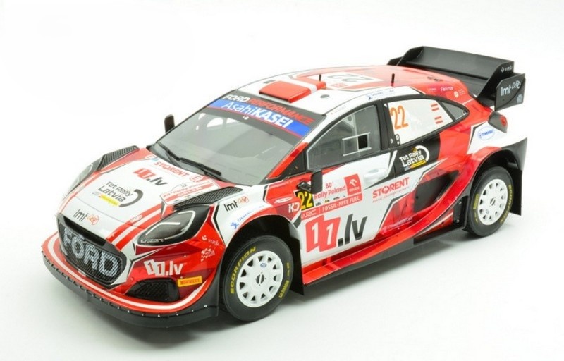 Fordジェラルド・r・フォード Pumaピューマ WRC #22 ラリーポールスカ 2024 Sesks-Francis 赤いこと白いこと / IXO MODELS 1/18 ミニカー