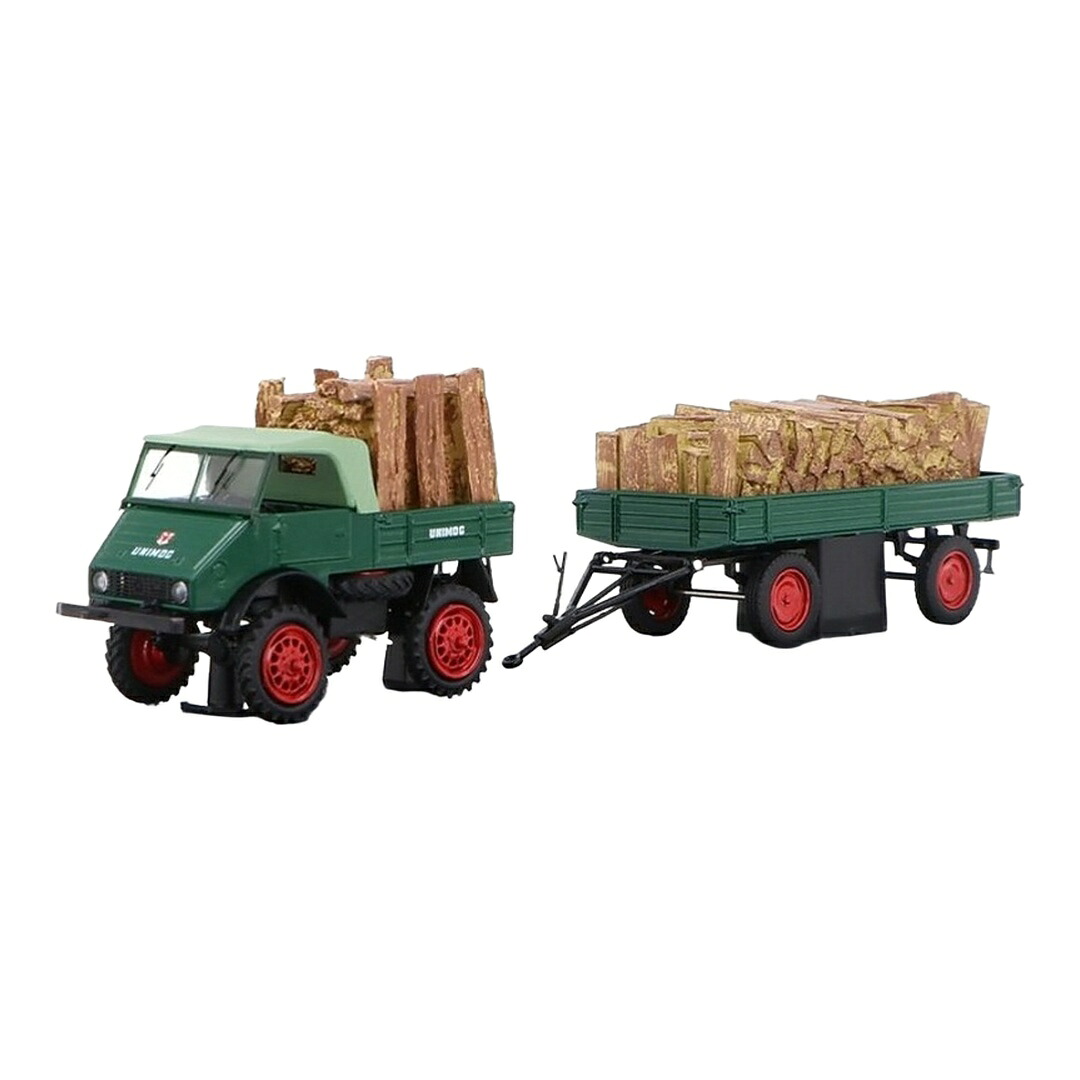 Mercedesメルセデス Unimogウニモグ 401 白木運び トレーラ付き添い人 緑であること / SCHUCO 1/43 ミニカー