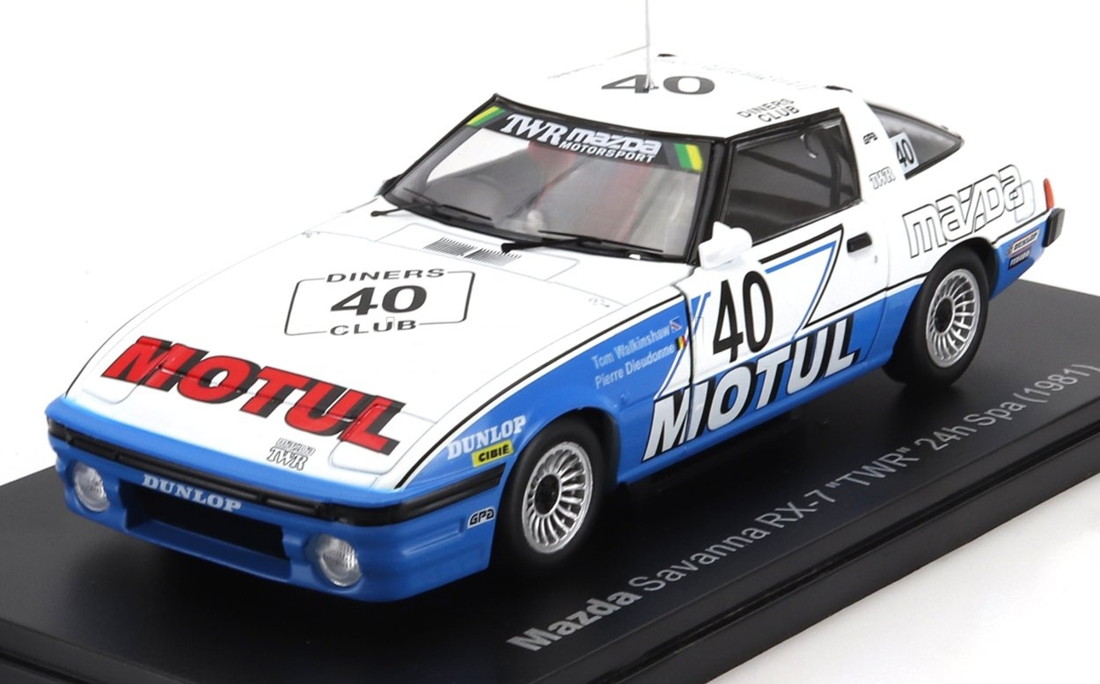 MAZDAマツダ サバンナ RX7 優勝 スパ24時間 1981 ホワイトブルー HACHETTE-JAPANESE-CAR-COLLECTION / EDICOLA 1/24 ミニカー｜ラストホビー