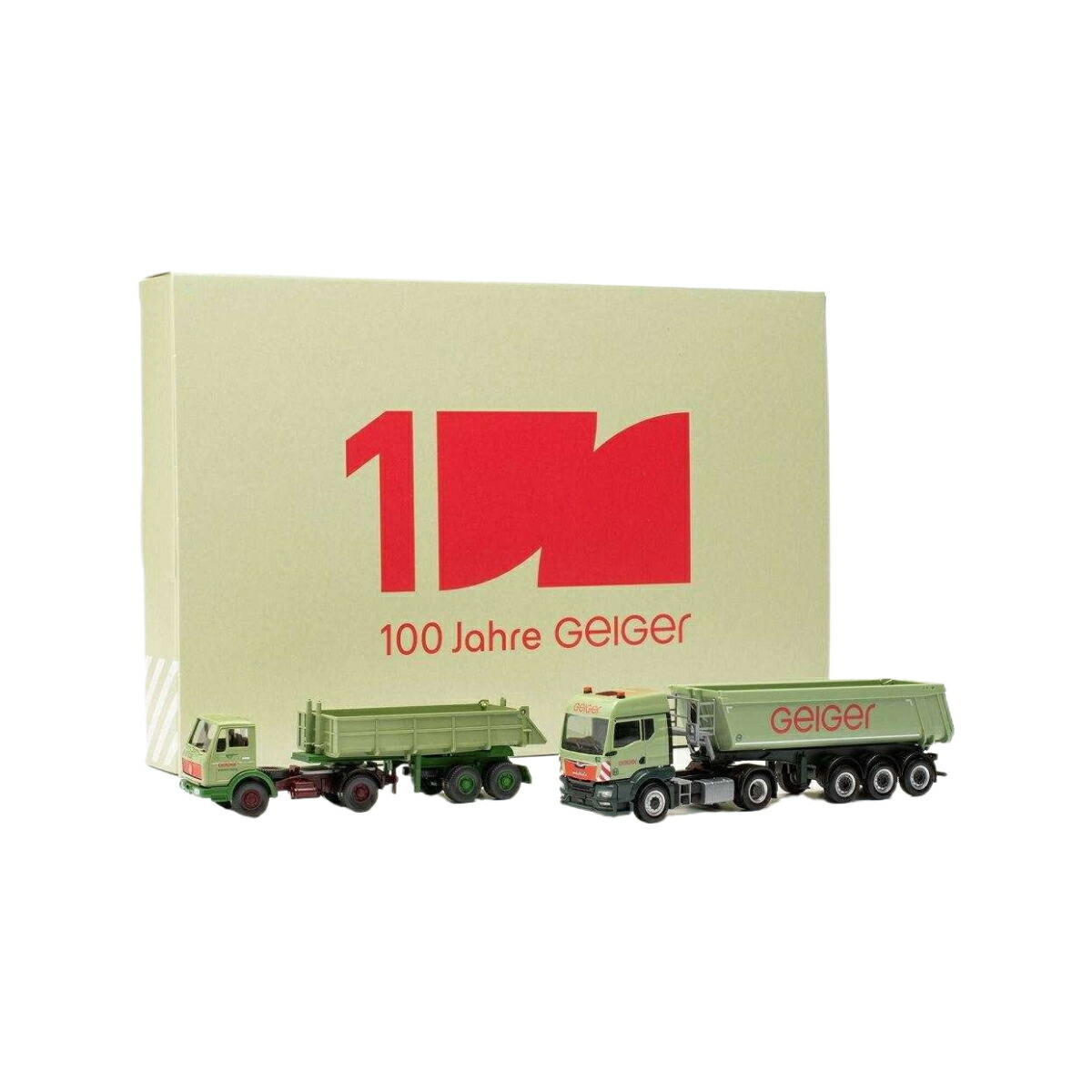 Herpa 100 Jahre Geiger MAN TGS TM Schmitz Schmitz ラウンド型セミトレーラー + Mercedes Benz 建設ダンプトレーラー 316699/ Herpa 1/87 模型