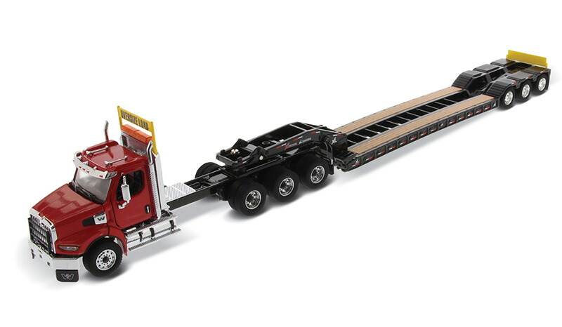 Western Star 49X SB 3軸トラクタ (赤いこと) \u0026 XL 120 HDG ドロップデッキトレーラー 発掘作業機   / Diecast Masters 1/50 作り上げる機械類ひな形 工事鉄道車両