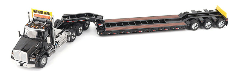 Kenworth T880 SBFA デイキャブ 3軸トラクター (ブラック) & Trail King TK120 HDG ローボーイトレーラー 掘削機 / Diecast Masters 1/50 建設機械模型 工事車両|ラストホビー
