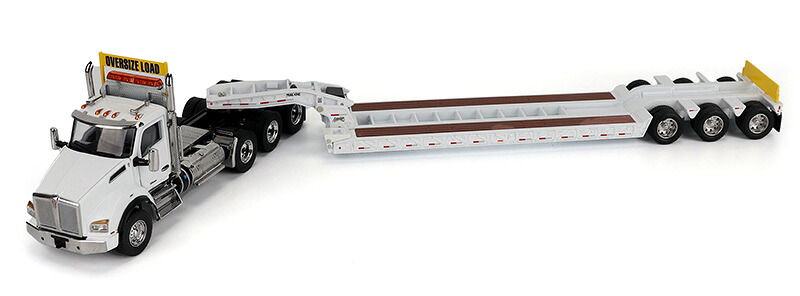 Kenworth T880 SBFA デイキャブ 3軸トラクター (ホワイト) & Trail King TK120 HDG ローボーイトレーラー トラクタ / Diecast Masters 1/50 建設機械模型 工事車両|ラストホビー