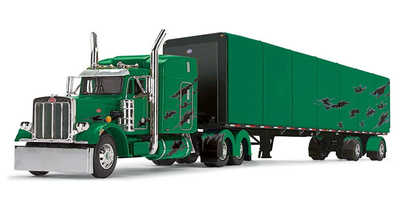 Peterbilt Model 359 \u0026 53ft Utility Roll Tarp Trailer  グリーン/ブラック  トレーラー / DCP 1/64 建設機械模型 工事車両