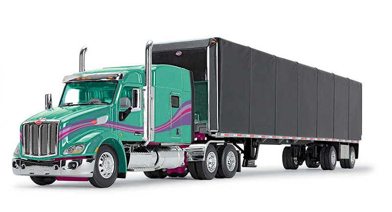 Peterbilt Model 579 & 53ft Utility Roll Tarp Trailer ティール/ブラック トレーラー / DCP 1/64 建設機械模型 工事車両