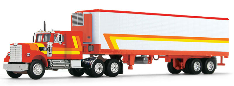 White Western Star 4900 & 40ft Vintage Refrigerated Trailer レッド/オレンジ/イエロー トレーラー / DCP 1/64 建設機械模型 工事車両