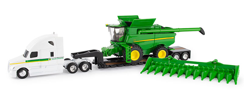 John Deere S780 コンバイン、Freightliner Cascadia セミトラック、ローボーイトレーラーセット / ERTL 1/64 農業機械模型|ラストホビー