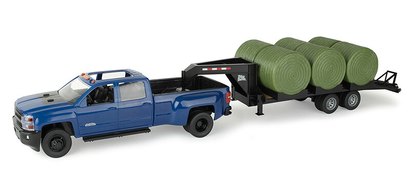 Chevrolet ピックアップトラック ブルー 、グースネックトレーラー、干し草ベール6個セット ビッグファームシリーズ / ERTL 1/16 農業機械模型