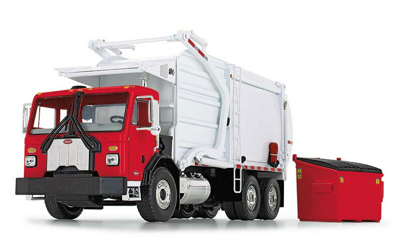 Peterbilt Model 520 ゴミ収集車 Wittke フロントエンドローダー & ゴミ箱付、レッド & ホワイト トラック / First Gear 1/34 建設機械模型 工事車両