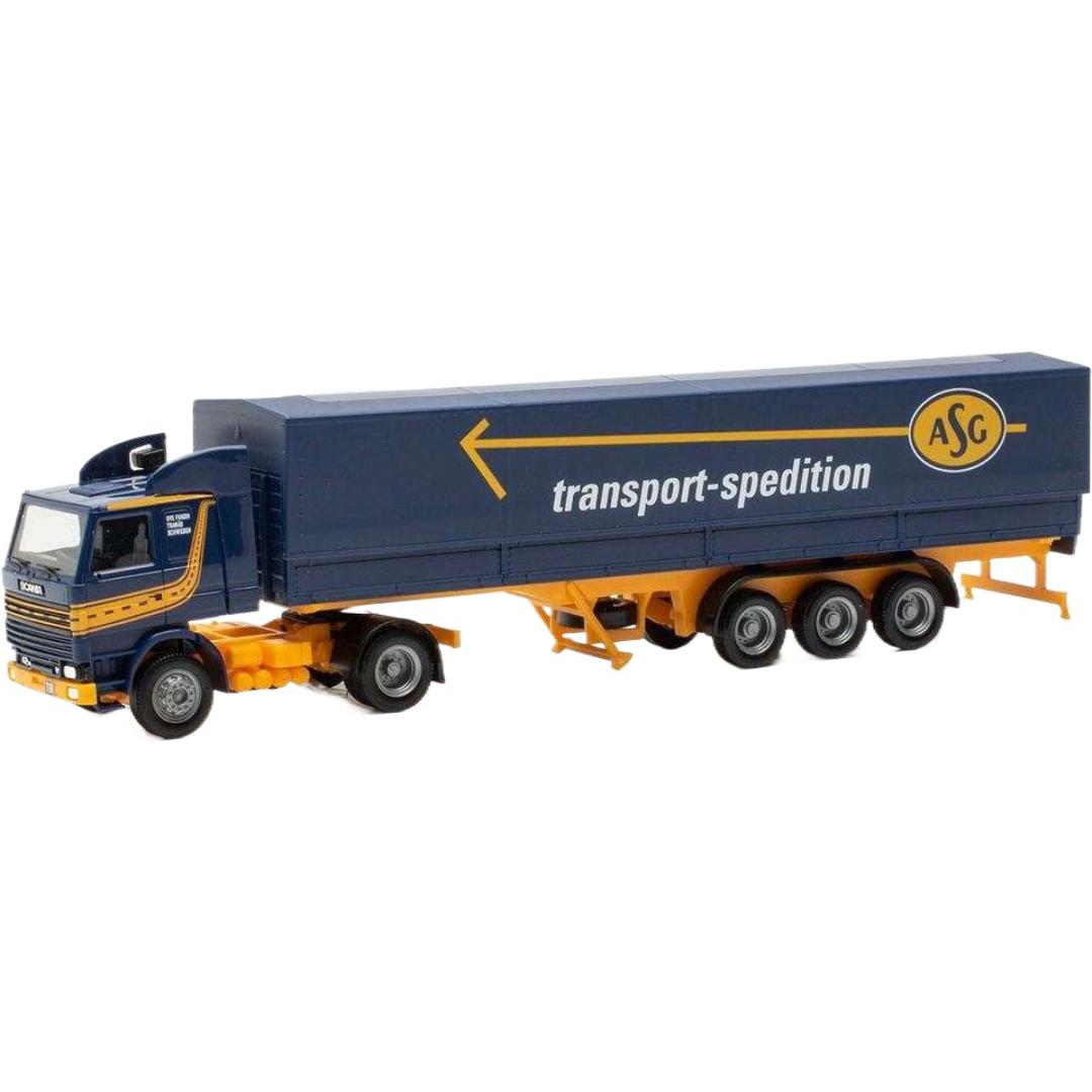 スカニア 142 カーテンタイプ トラック トレーラー / Herpa 1/87 建設機械模型 工事車両