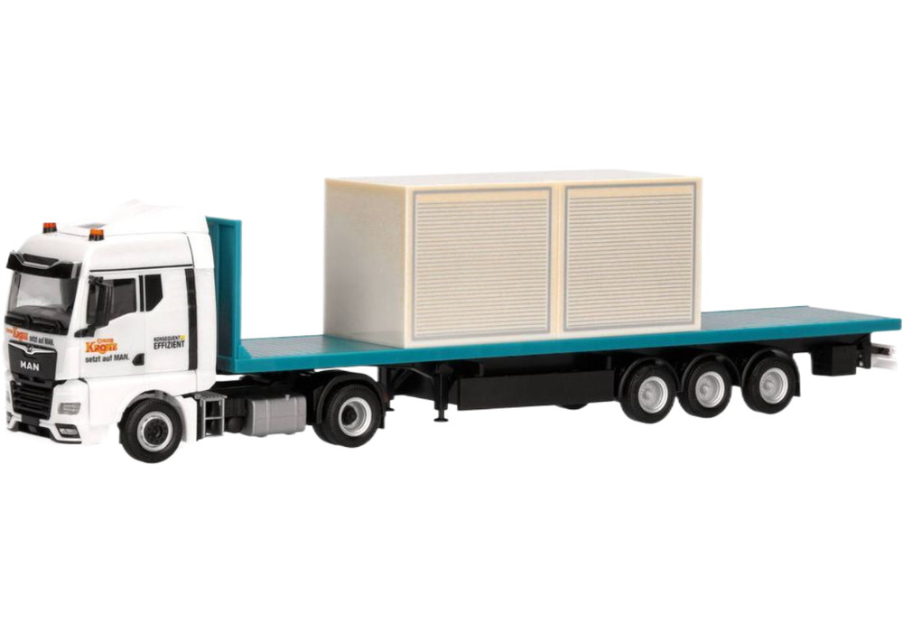 Circus Krone MAN TGX GM フラットベッドトレーラー + 10ft ボックス トレーラー / Herpa 1/87 建設機械模型 工事車両