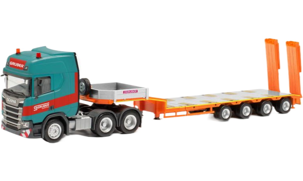 Gruber Scania CR20HD 6x4 セミローローダートレーラー / Herpa 1/87 ミニカー 模型