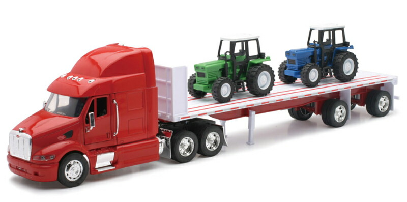 Peterbiltピータービルト 387 運搬トレーラー トラクター2台積載 トラック 模型 / NEW-RAY 1/32 建設機械模型