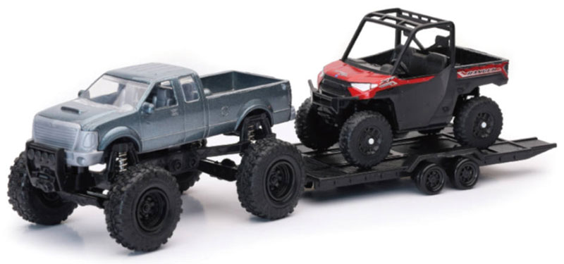 オフロード ピックアップトラック グレー トレーラー付 四駆 働く車 模型 / NEW-RAY 1/24 ミニカー 模型