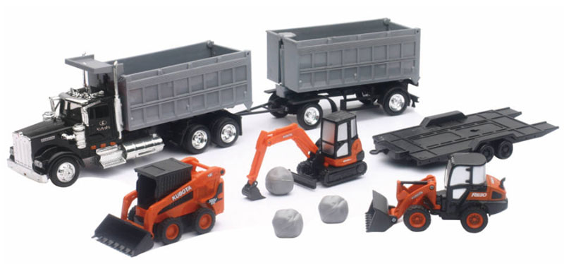 Kenworthケンワース W900 ダンプ & Kubota車両 プレイセット 働く車 模型 / NEW-RAY 1/43 建設機械模型