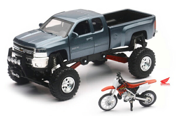 Chevroletシボレー シルバラード ホンダ バイク付 四駆 ピックアップトラック 模型 / NEW-RAY 1/32 ミニカー 模型